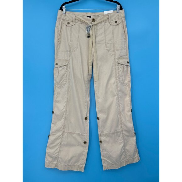 Express Roll Tab Hem Convertible Crop Cotton Pant Casual Beige Size 12 NEW - Picture 1 of 6
